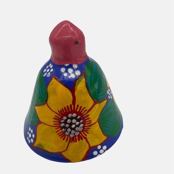 Vintage Clay / Ceramic Bell with Hand Painted Floral Design Yellow Flowers 3.5" - Picture 4 of 5